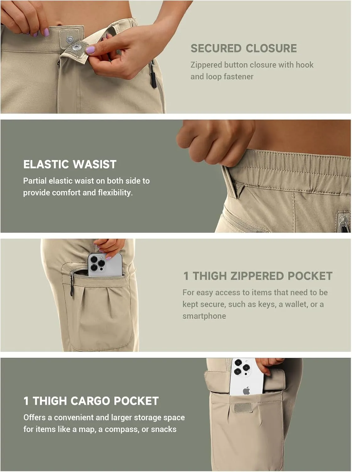 Moosehill Women's-Hiking-Pants-Cargo-Quick-Dry-Stretch-Lightweight Work Outdoor Pants with 5 Deep Pockets