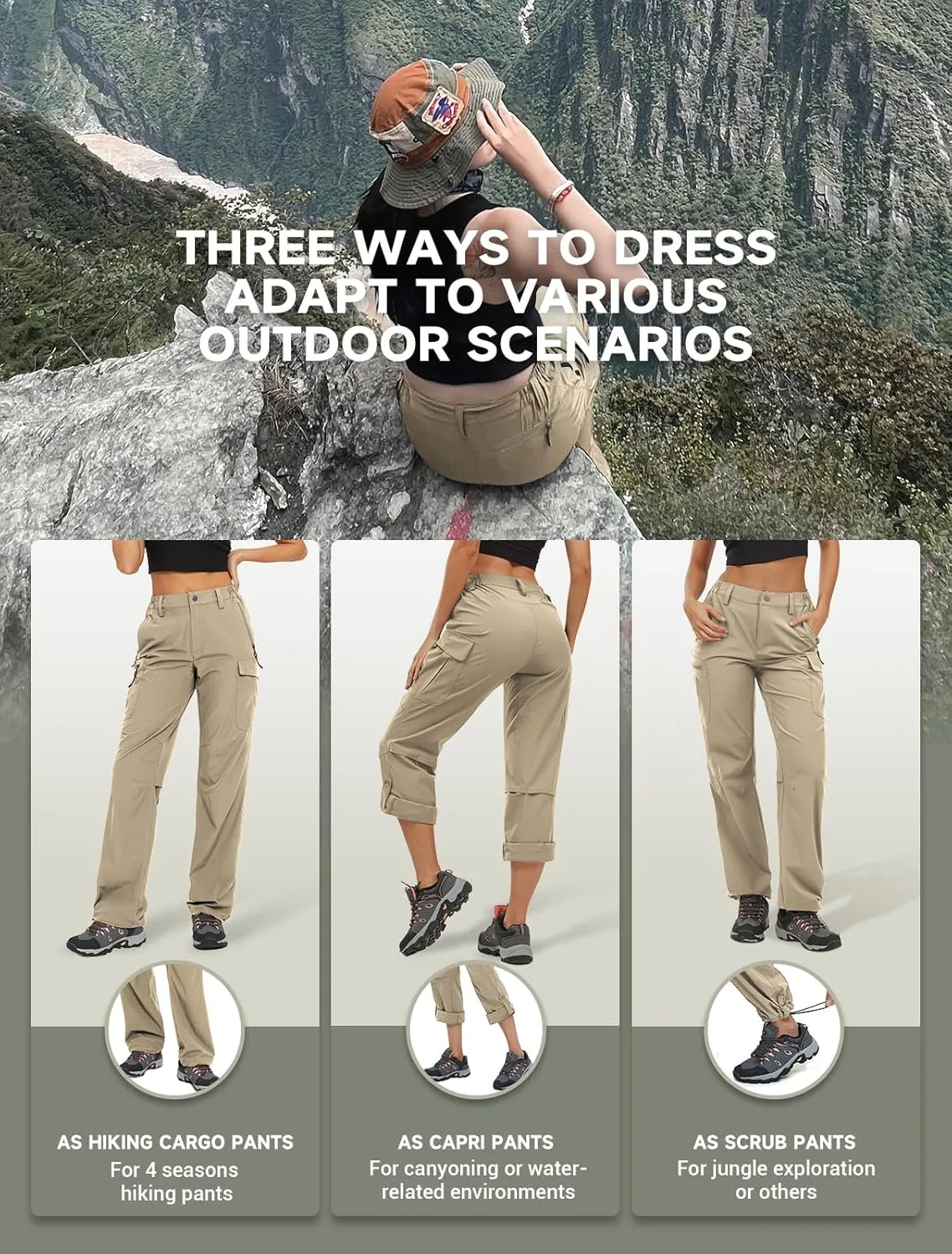 Moosehill Women's-Hiking-Pants-Cargo-Quick-Dry-Stretch-Lightweight Work Outdoor Pants with 5 Deep Pockets