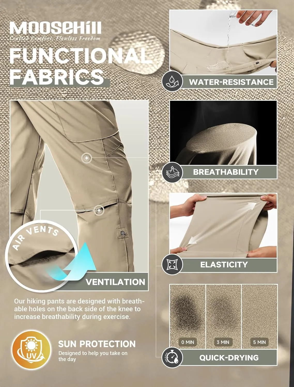 Moosehill Women's-Hiking-Pants-Cargo-Quick-Dry-Stretch-Lightweight Work Outdoor Pants with 5 Deep Pockets