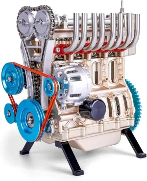 Motor city classics 4-Cylinder Diecast Engine Kit | Educational Assembly | Over 300 Pieces | Battery Operated