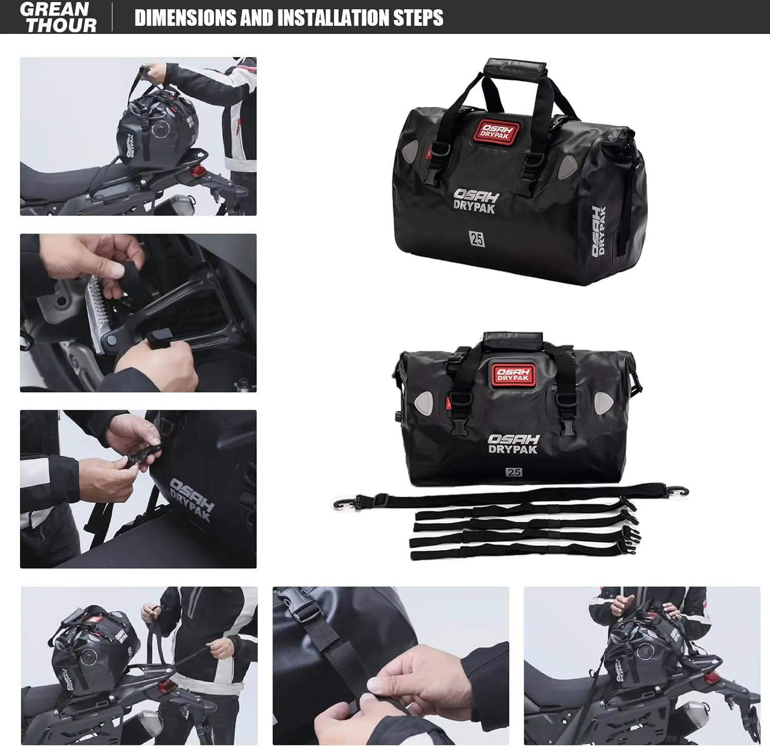 Motorcycle Dry Bag - Waterproof Motorcycle Duffle & Luggage Tail Bag Saddle Bags with Roll Top Closure, Large Storage Space，for Motorcycle Back Seat(Sky, 40L)