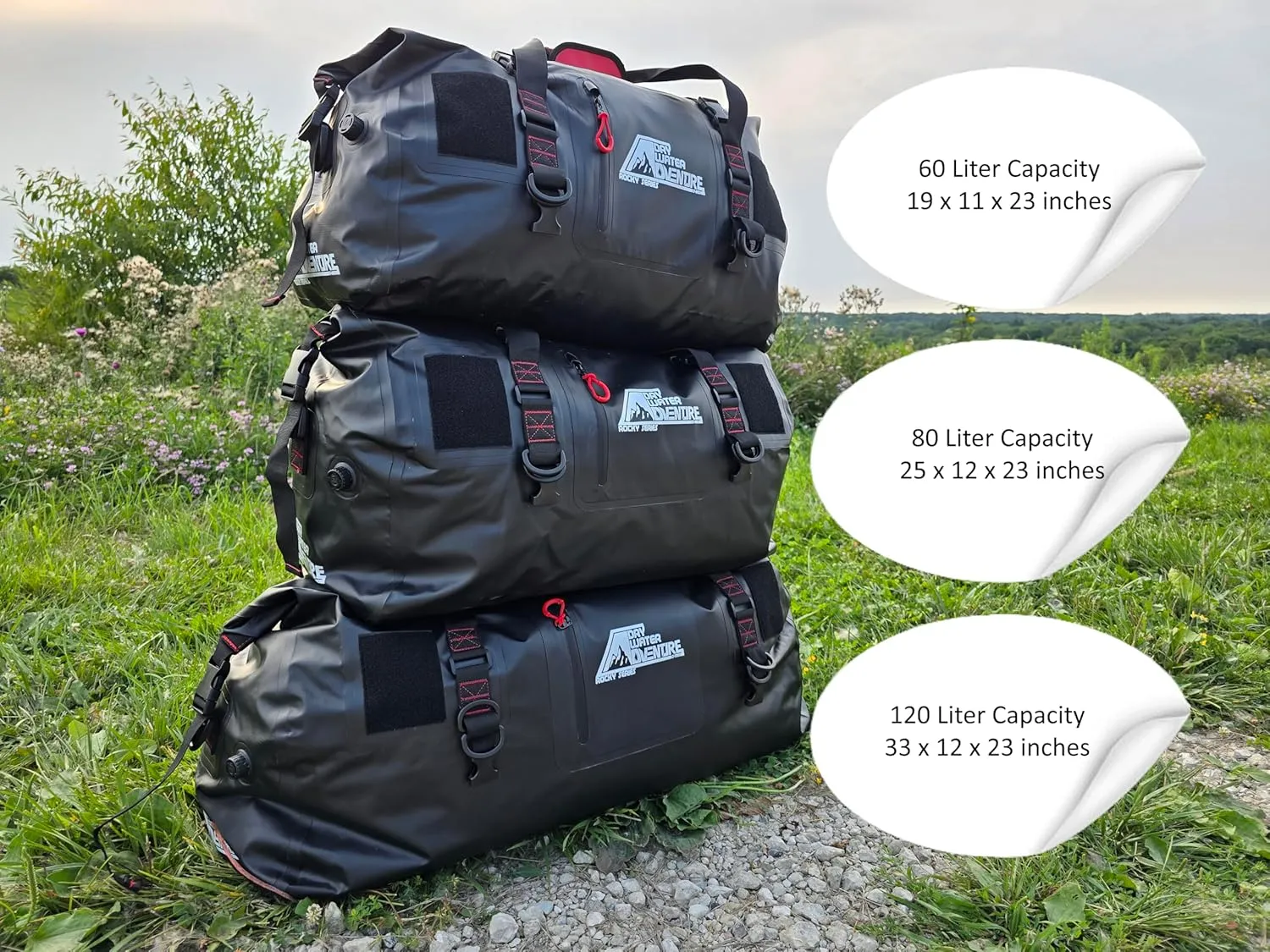 Motorcycle Waterproof Duffel Bag With Tie Down Straps, Marine Grade (120 Liter/31.7 Gallon, Rocky Series, Black)