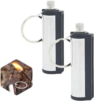 Multi-Function Stainless Steel Lighter Keychain - Windproof Waterproof 10,000-Strike Fire Starter, Compact & Durable for Outdoor Use (2 Pack)