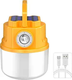 Multifunction Solar Lantern, Rechargeable Emergency Light Bulb, Dual Charging Camping Lamp with Type-C Cable for Outdoor Markets