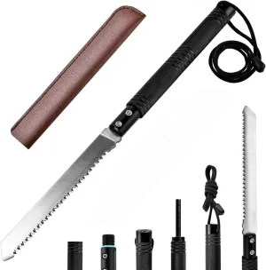 Multitool Folding Outdoor Saw Camping, Ultralight Survival Tool With Flint Stone, Compass, Fold Out Compact Manual Tree Saw, Mini Tactical Foldable Saw for Camping, Hiking, Fishing and Adventure