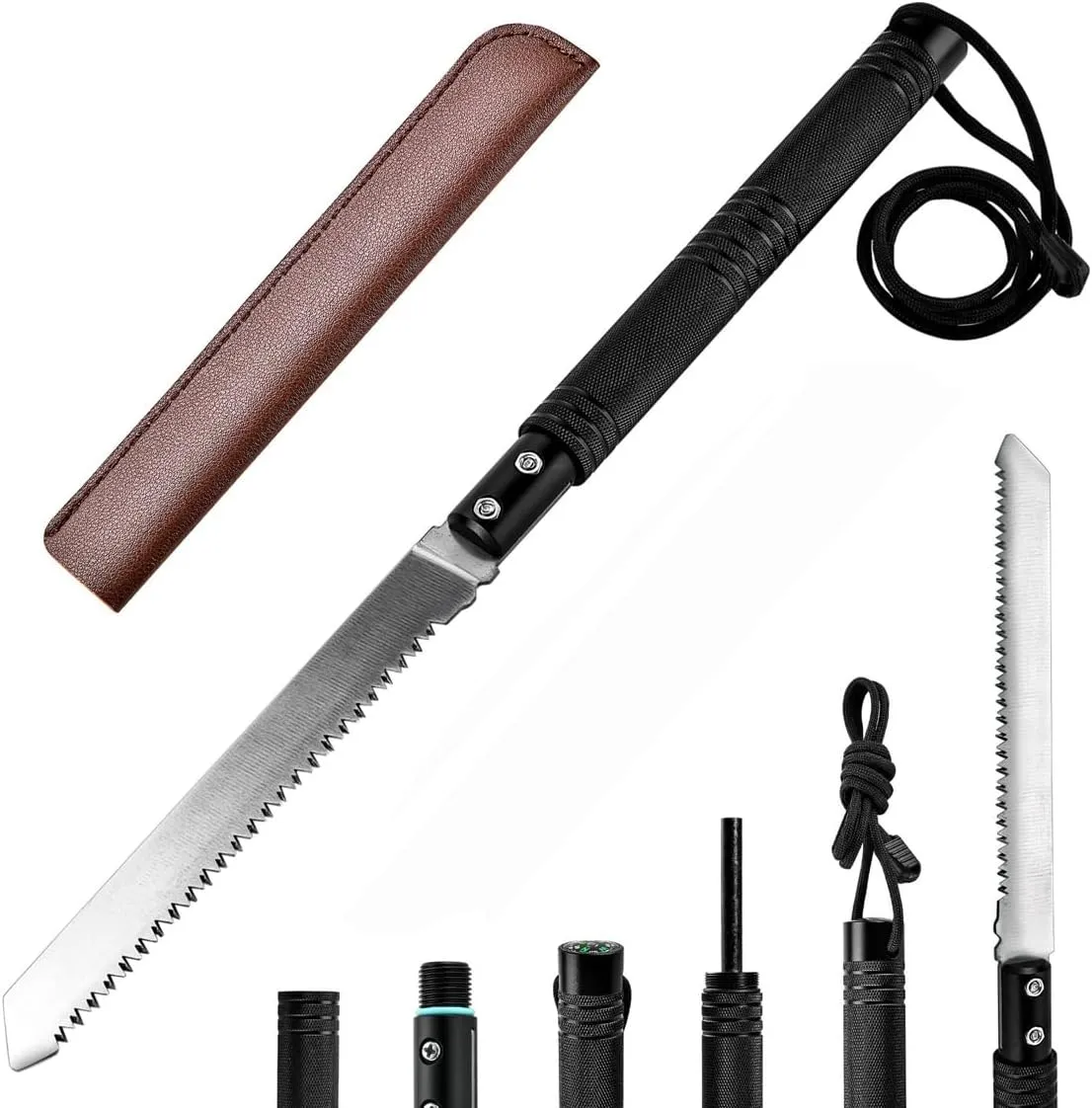 Multitool Folding Outdoor Saw Camping, Ultralight Survival Tool With Flint Stone, Compass, Fold Out Compact Manual Tree Saw, Mini Tactical Foldable Saw for Camping, Hiking, Fishing and Adventure