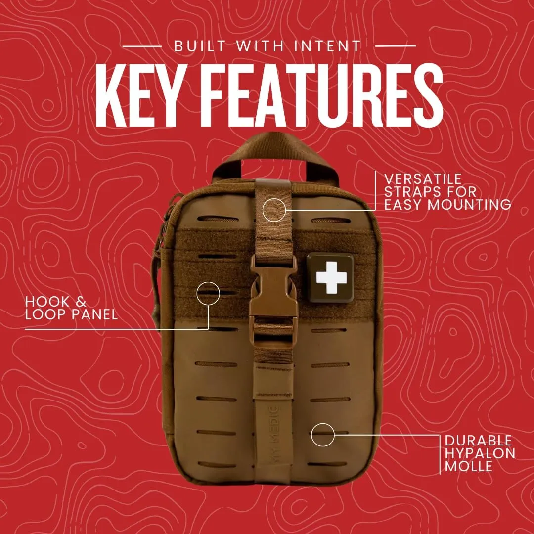 My Medic MyFak Mini Pro First Aid Kit - Small and Lightweight for Camping Hiking and Backpacking - 70 Items IFAK with Tourniquet - HSA/FSA Eligible Great for Travel - Coyote