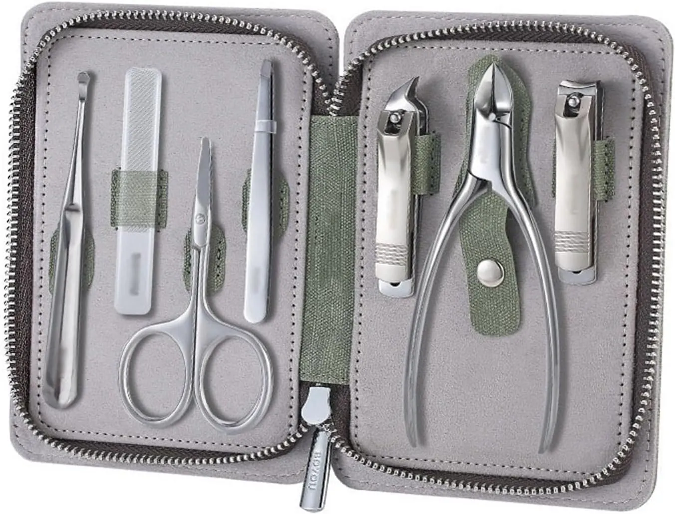 Nail Clipper Kit Portable Nail Clipper Set, 7 Pieces Men Women Pedicure Grooming Kit, Sharp Finger and Toe Nail Tools with Leather Case Nail Clippers Set(Green)