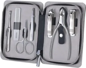 Nail Clipper Set Portable Nail Clipper Set, 7 Pieces Men Women Pedicure Grooming Kit, Sharp Finger and Toe Nail Tools with Leather Case Manicure Set,Blue