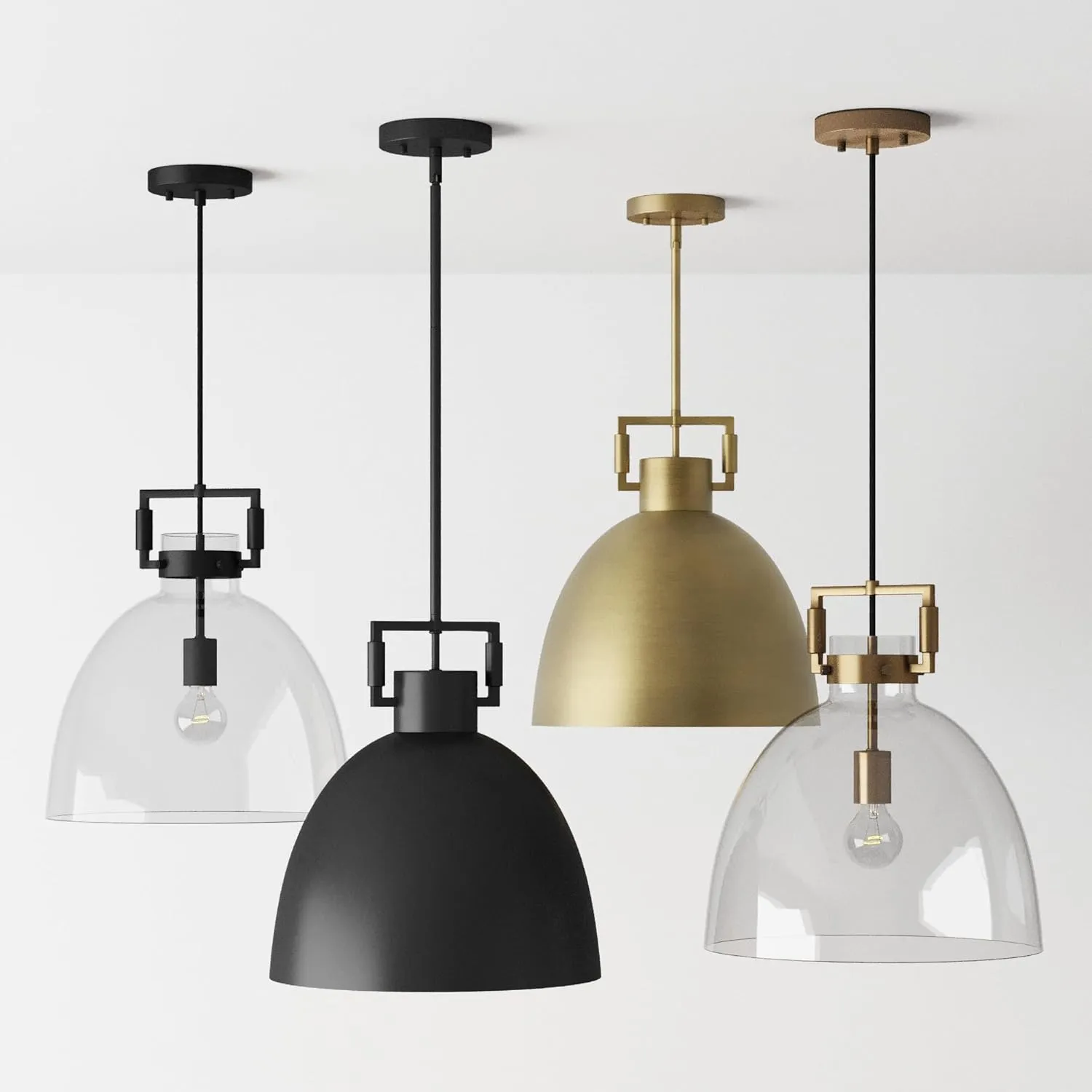 Nathan James Leigh Pendant Lighting, Hanging Ceiling Light with Oversized Metal Shade and Adjustable Cord, for Kitchen Island or Entryway, Antiqued Brass