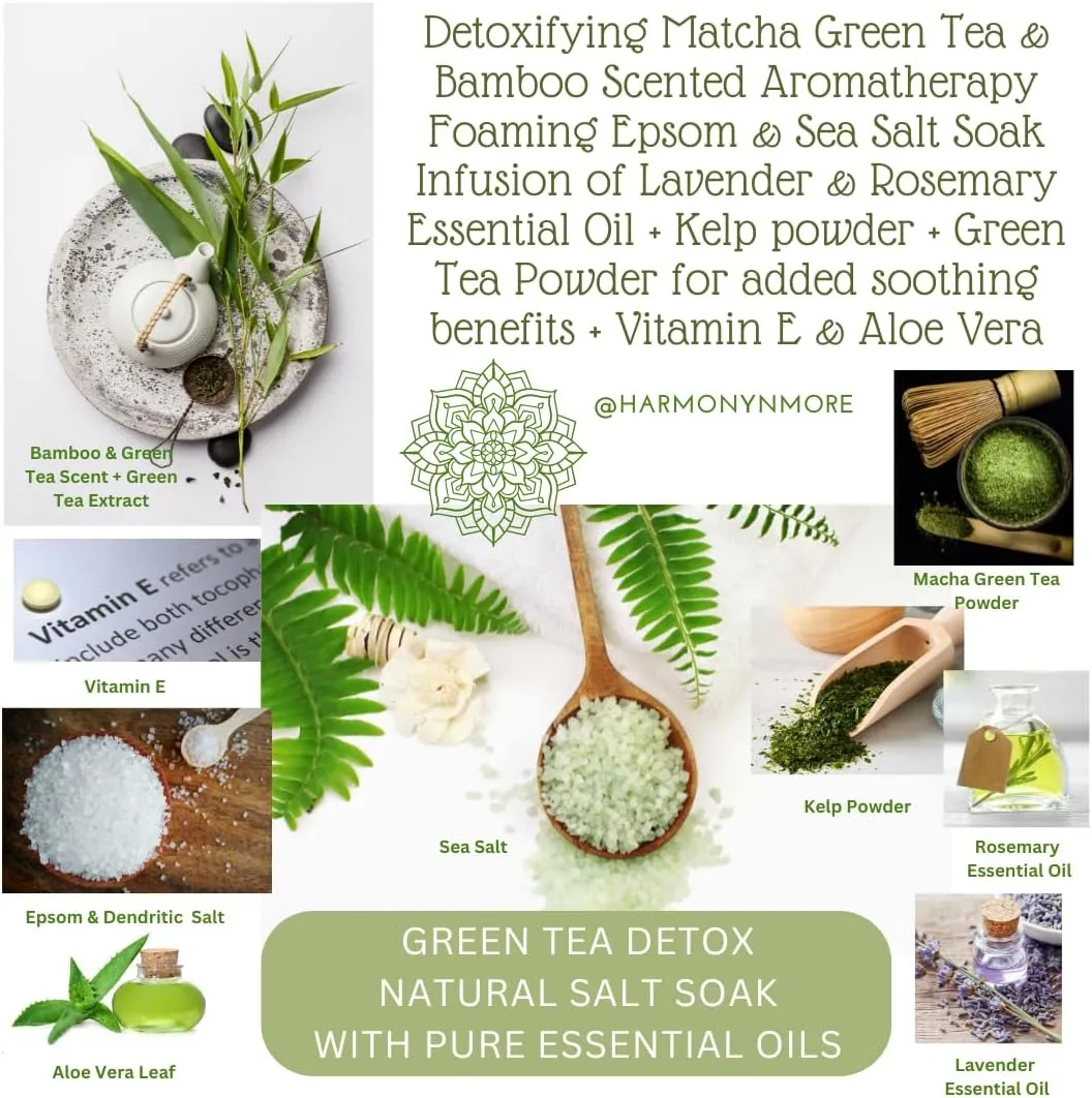 Natural Bath Sea Salts - Sea Salt Green Detox Bath Salt - Ultimate Skin Care and Self Care Solution to Detoxify, Relieve Stress & Soften Skin, 24 oz.
