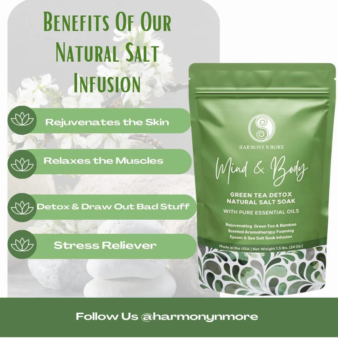 Natural Bath Sea Salts - Sea Salt Green Detox Bath Salt - Ultimate Skin Care and Self Care Solution to Detoxify, Relieve Stress & Soften Skin, 24 oz.