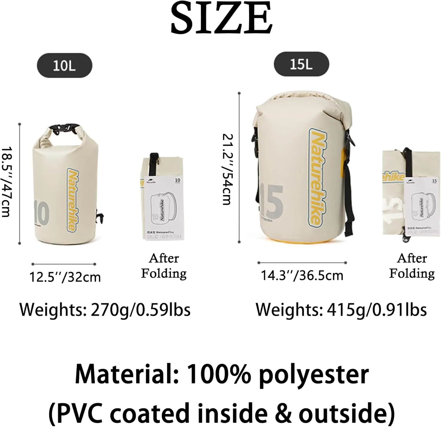 Naturehike PVC Floating Waterproof Dry Backpack, 10L/15L Waterproof Pouch with Wider Shoulder Straps, Roll Top Waterproof Backpack Sack for Travel, Swimming, Boating, Kayaking, Camping (Green, 10L)