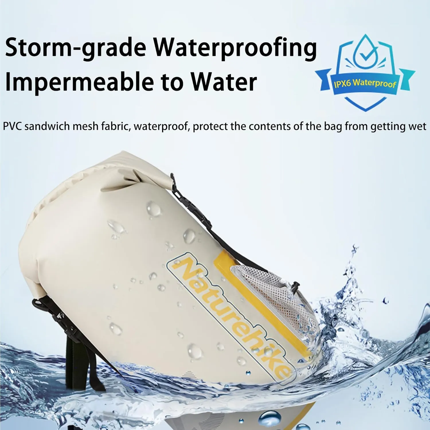 Naturehike PVC Floating Waterproof Dry Backpack, 10L/15L Waterproof Pouch with Wider Shoulder Straps, Roll Top Waterproof Backpack Sack for Travel, Swimming, Boating, Kayaking, Camping (Yellow, 10L)