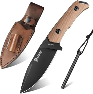 NedFoss Survival Knife with Fire Starter, 4" D2 Steel Hunting Knife, G10 Handle, PVD Coating Full Tang for Men & Women