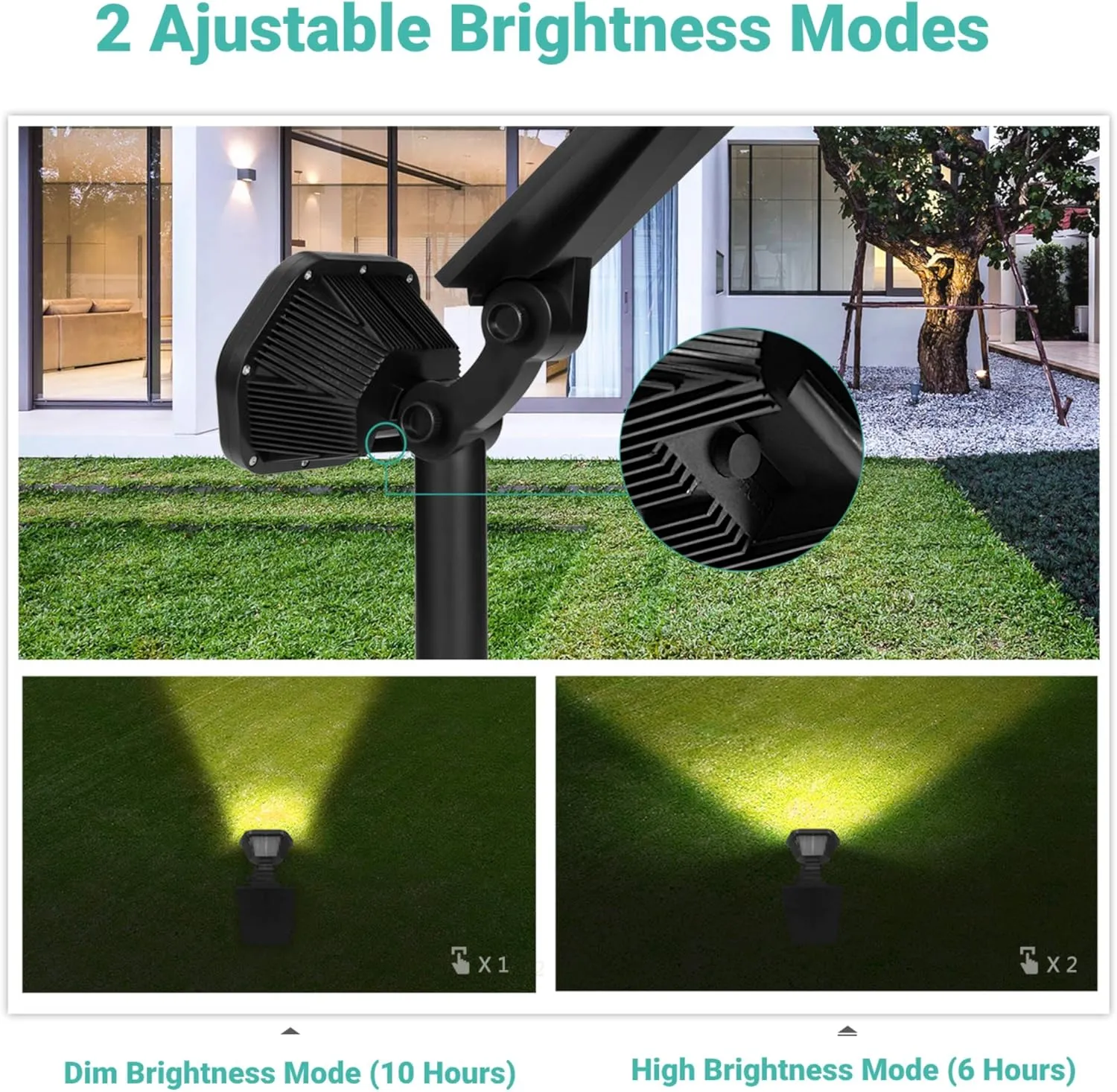 Nekteck Solar Lights Outdoor,10 LED Landscape Spotlights Powered Wall Lights 2-in-1 Wireless Adjustable Security Decoration Lighting for Yard Garden Walkway Porch Pool Driveway (2 Pack, Warm White)