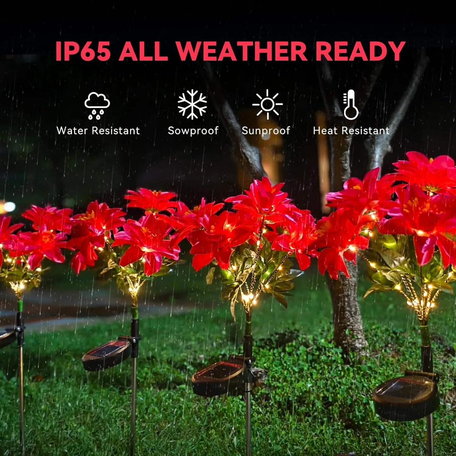 Neporal Solar Flowers Outdoor Waterproof Pink, Decorative Garden Lights Solar Powered Dusk to Dawn, 8-Stem, 2 Lighting Modes Plants Lights for Yard, Backyard, Porch (Modern, 2, Count)