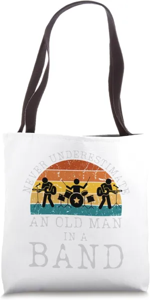 Never Underestimate An Old Man In A Band Vintage Sunset Tote Bag