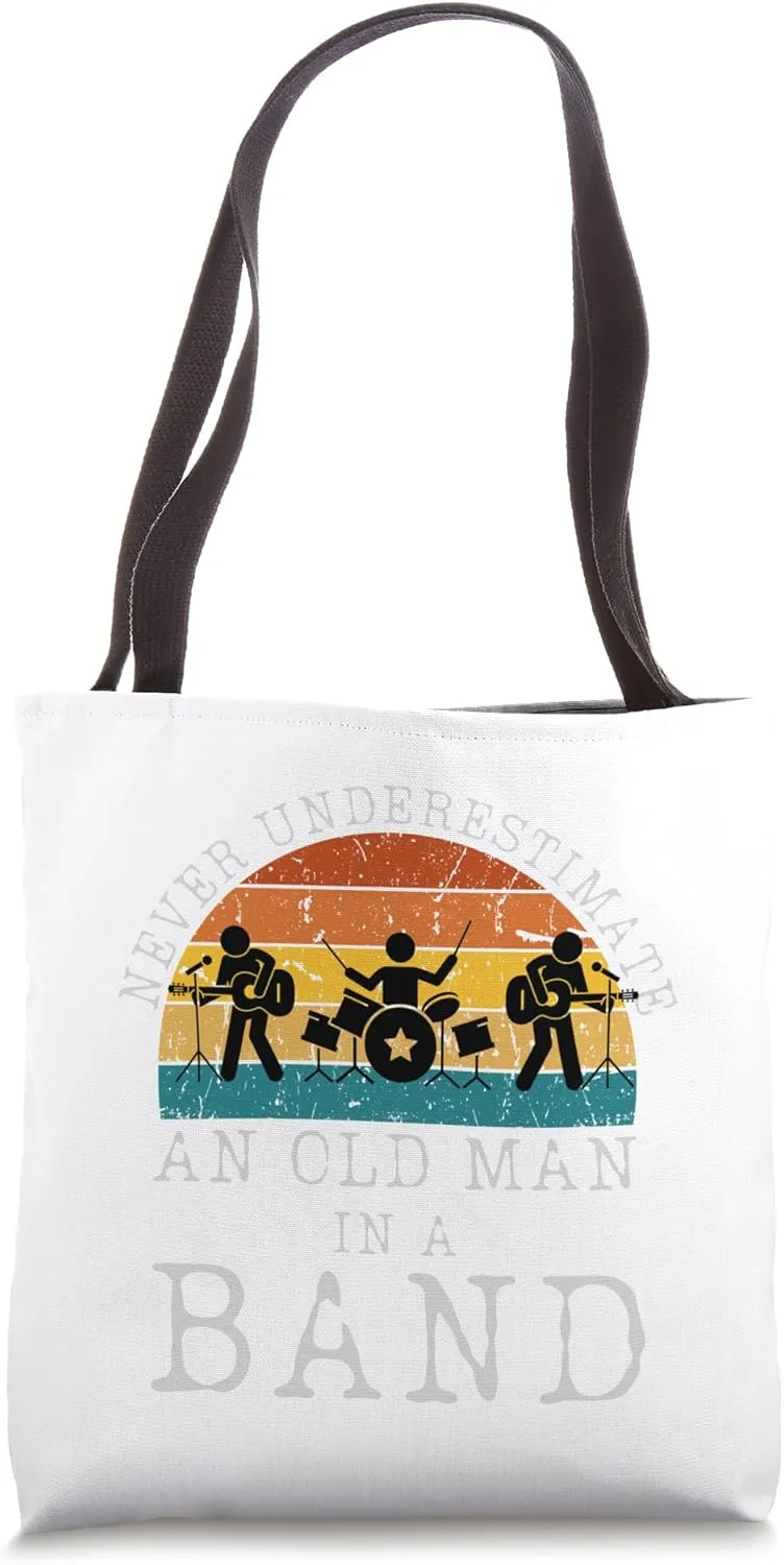 Never Underestimate An Old Man In A Band Vintage Sunset Tote Bag