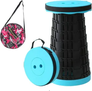 Newly Upgraded Portable Collapsible Telescopic Stool, Sturdy Foldable Stool with Load Capacity of 660lbs, Retractable Camping Stool for Hiking, Fishing Tours Indoor & Outdoor(Blue)