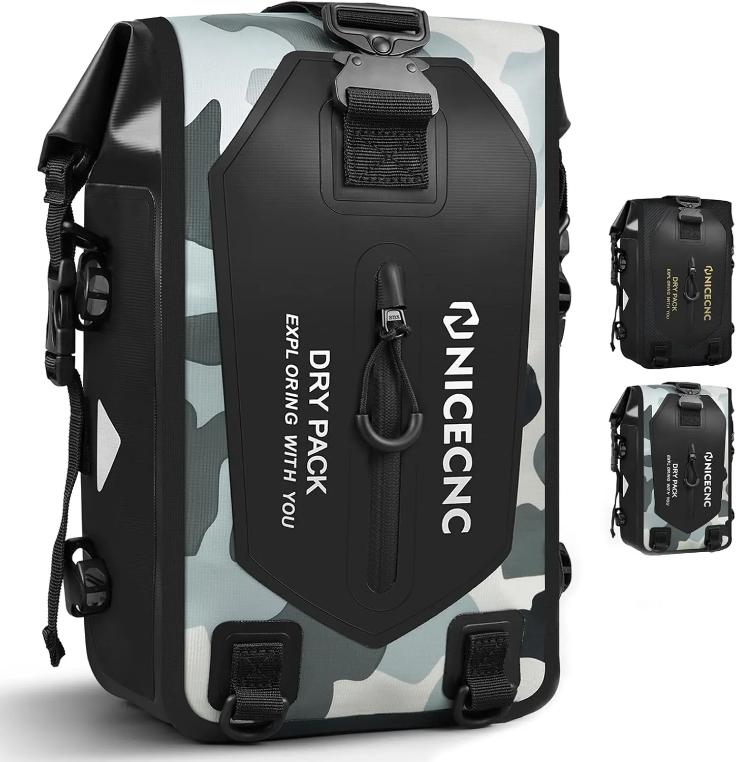NICECNC Waterproof Motorcycle Crash Bar Bag 7L, Motorcycle Luggage Dry Bag Side Frame Bag with Shoulder Strap Universal Motorcycle Tail Bag Rear Seat Rack Bag, Four DIY Installation Positions, Camo