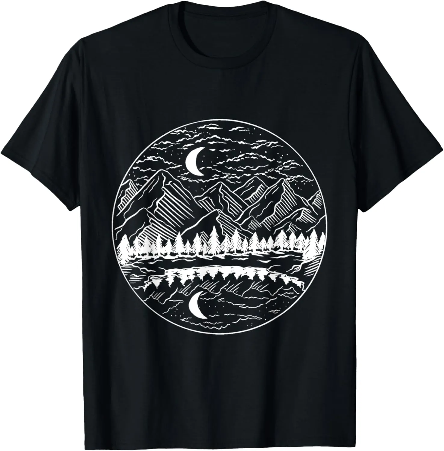 Night Mountain Landscape Camping Snowy Lake T-Shirt