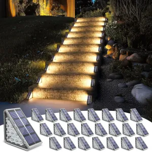 NIORSUN Outdoor Stair Lights Waterproof IP67,24 Pack Solar Step Lights for Outside Auto On Off,Solar Light for Steps,Stair,Patio,Yard,Porch,Front Door,Sidewalk,Deck Decor,Warm White