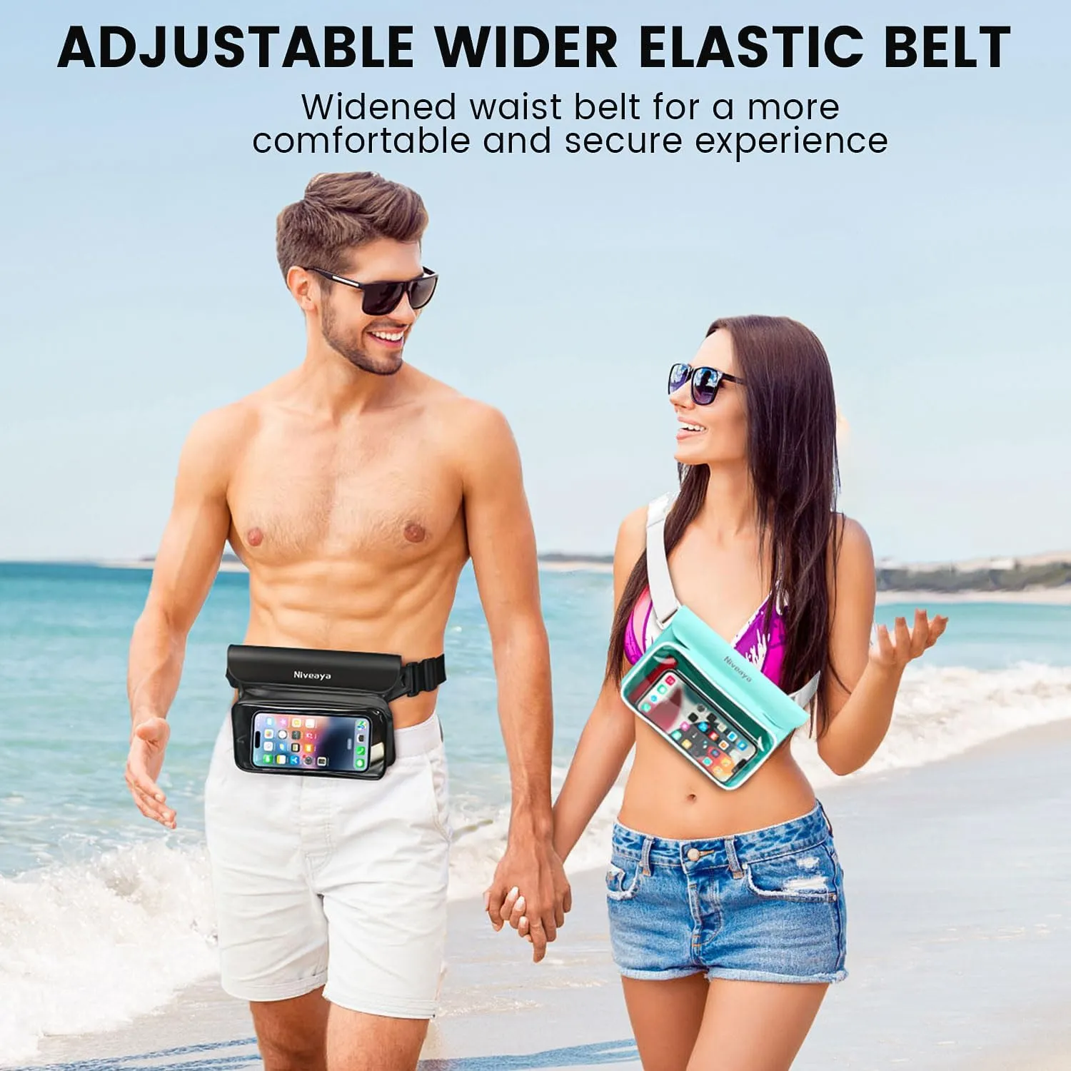 Niveaya IP68 Waterproof Fanny Pack - 2 Pack, Floating Dry Bag Pouch, Phone Waterproof Waist Pouch Dry Bag, Beach, Kayaking, Swimming, Boat Essentials, for iPhone 16/15/14/13/12 Pro Max up to 9.5"