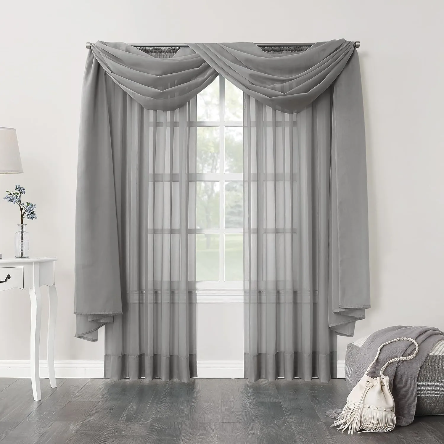 No. 918 53566 Emily Sheer Voile Rod Pocket Curtain Panel, 59" x 54", Charcoal