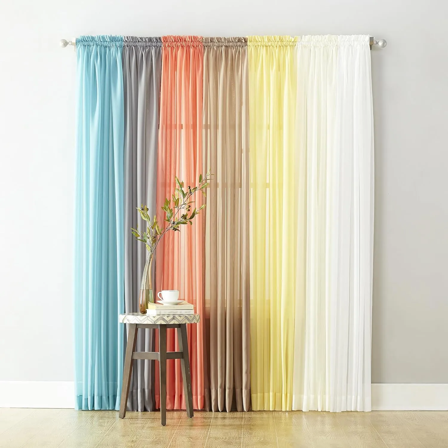 No. 918 53566 Emily Sheer Voile Rod Pocket Curtain Panel, 59" x 54", Charcoal