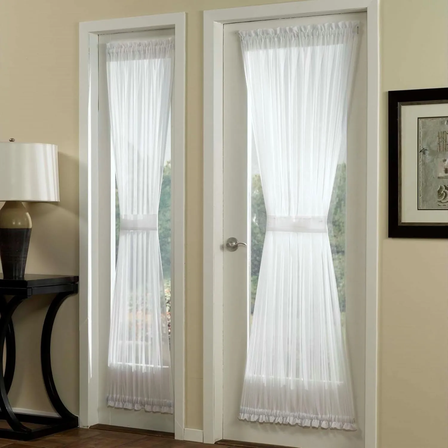 No. 918 Emily Sheer Voile Rod Pocket Door Sidelight Curtain Panel, 28" x 72", White