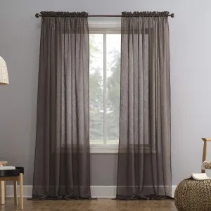 No. 918 Erica Crushed Sheer Voile Rod Pocket Curtain Panel, 51" x 63", Cocoa Brown