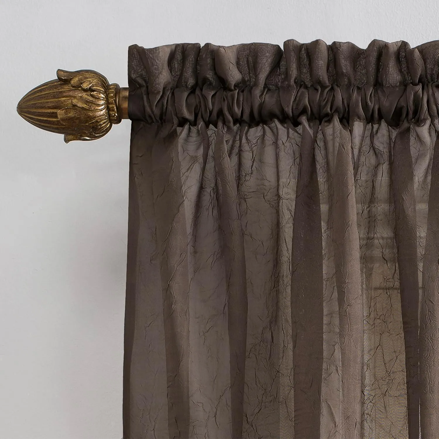 No. 918 Erica Crushed Sheer Voile Rod Pocket Curtain Panel, 51" x 63", Cocoa Brown