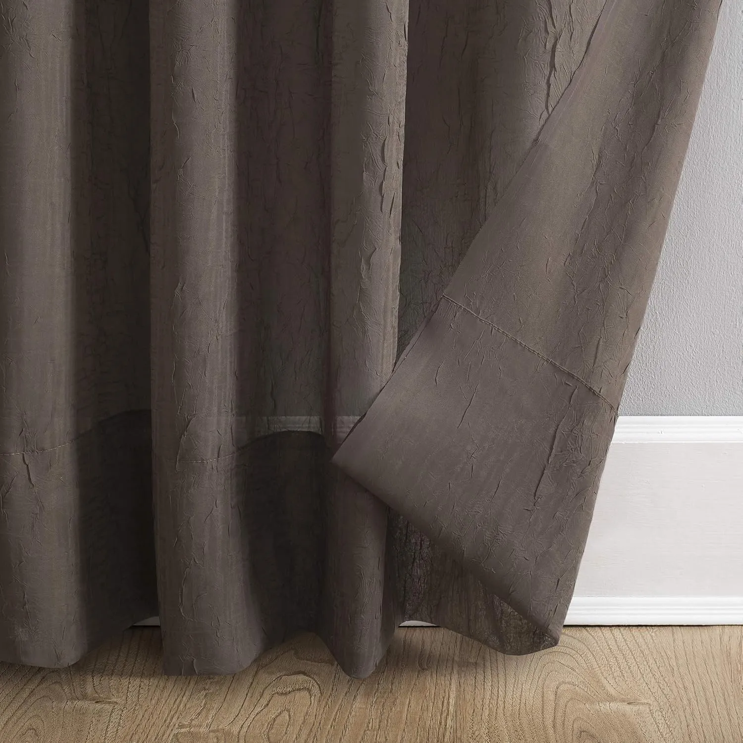 No. 918 Erica Crushed Sheer Voile Rod Pocket Curtain Panel, 51" x 63", Cocoa Brown