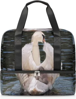 Noble Swan Travel Bag Double Tier Zip Closure Weekender Bag with Leather Handle Waterproof Sports Tote Gym Bag for Swim Beach Gym Yoga
