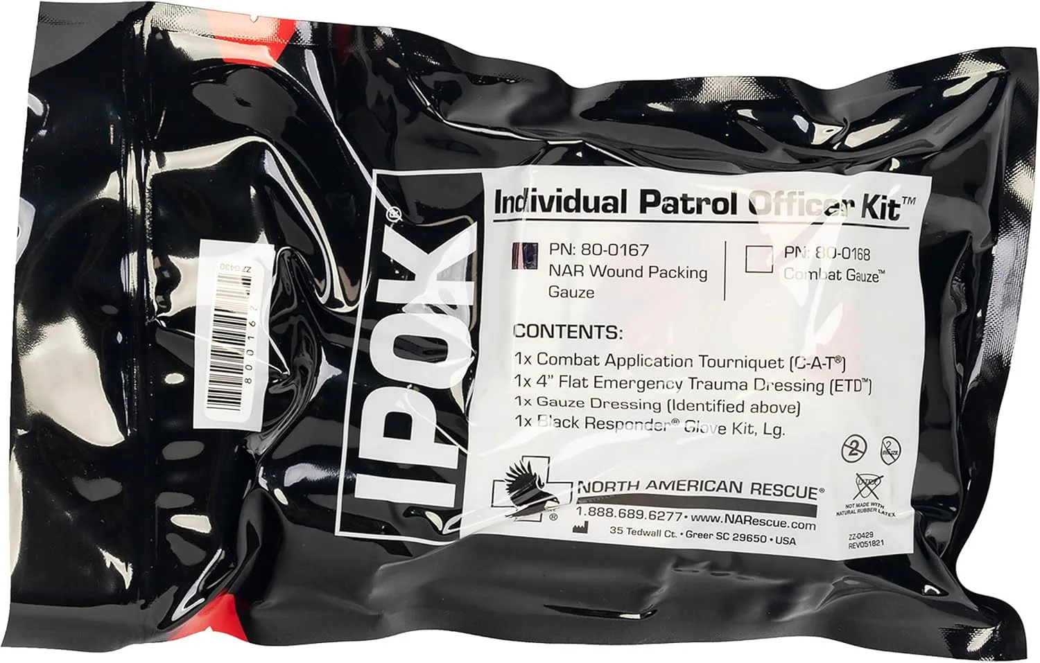 North American Rescue Individual Patrol Officer Kit IPOK (Gauze) NAR Compact First Aid with C-A-T Tourniquet, ETD, Gauze, Gloves (80-0167)