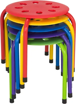 Norwood Commercial Furniture Daycare Stacking Stools for Kids, 12" Children's Portable Nesting Office and Classroom Stools, Assorted Color, Pack of 5