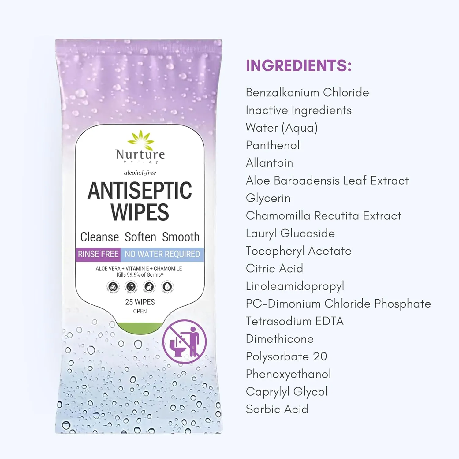 Nurture XL Antibacterial Body & Hand Wipes | Alcohol-Free Antiseptic Wet Sanitizer Towelettes for Germ Removal, Disinfecting Skin, Sanitizing Hands |Cleaning Cloths | Adults & Baby | Thick & Strong