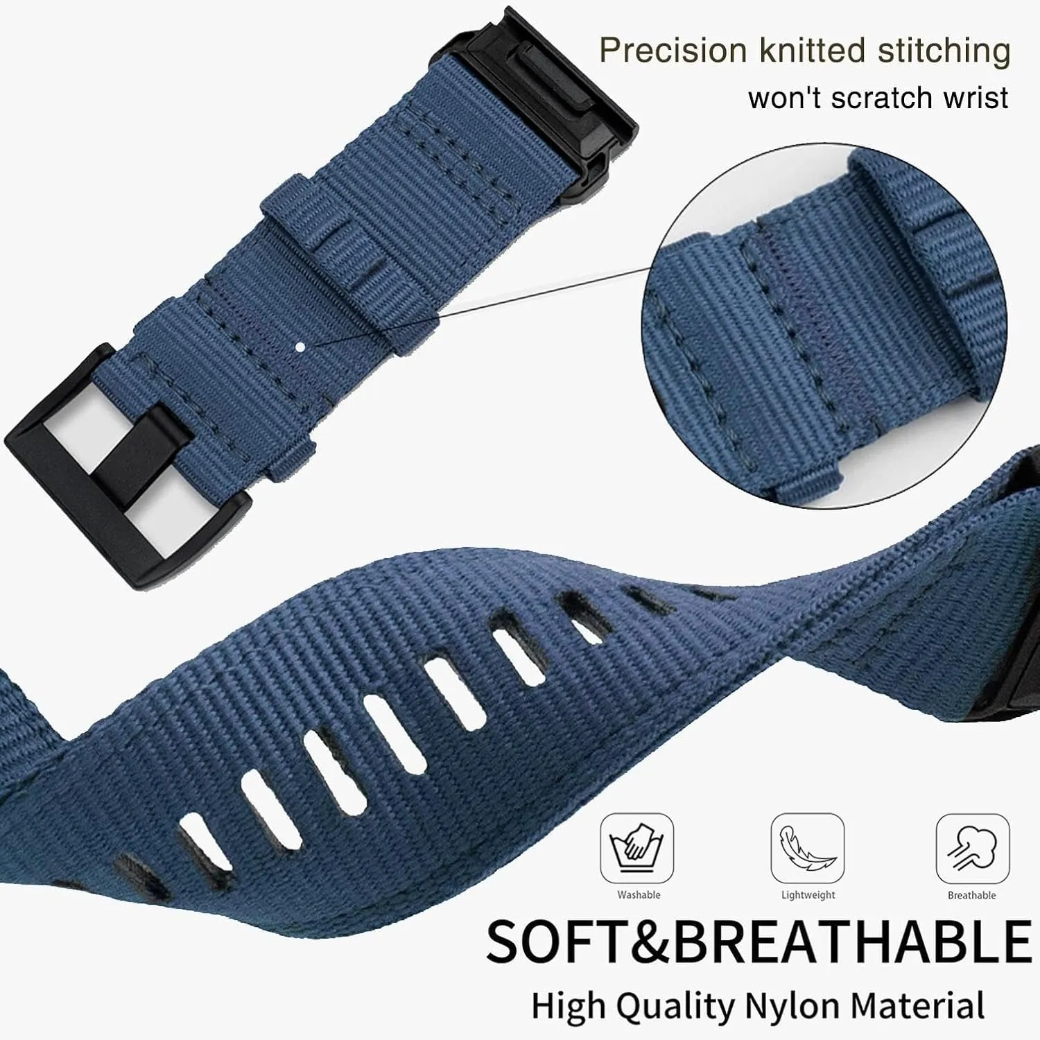 Nylon Watch Bands For Garmin Fenix 7X/6X/5X/Enduro 2, Quick Fit 26mm Adjustable Woven Nylon Sports Wrist Strap with Stainless Steel Clasp for Tactix 7 Pro