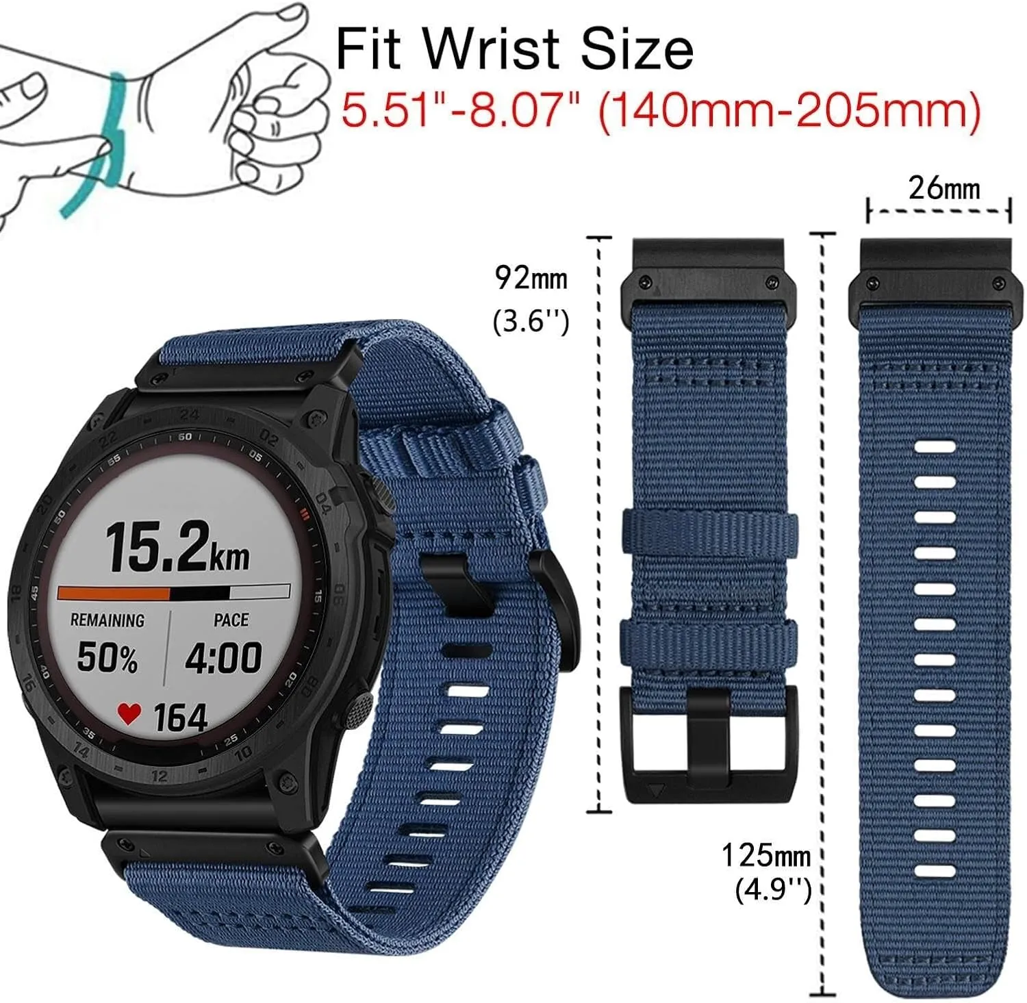 Nylon Watch Bands For Garmin Fenix 7X/6X/5X/Enduro 2, Quick Fit 26mm Adjustable Woven Nylon Sports Wrist Strap with Stainless Steel Clasp for Tactix 7 Pro