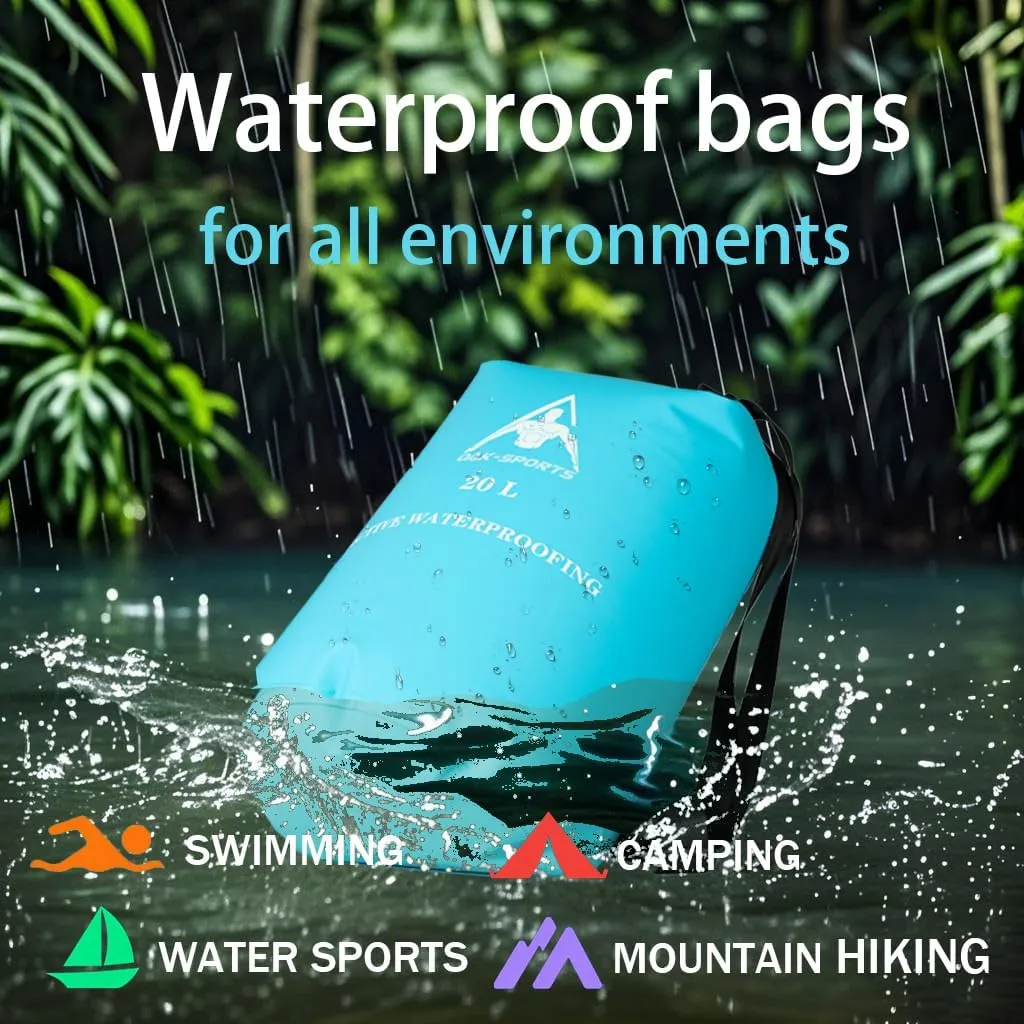 Oak-Sports Dry Bag Waterproof Backpack 5L/10L/20L, Roll Top Lightweight Beach Bag with Double Zipper Seal for Swimming, Kayaking, Hiking, Boating, Adjustable Shoulder Strap