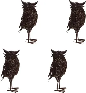 Oakland Living 650259-OWL-4-HB 16.7 in. Steel Indoor & Outdoor Animal Garden Owl Metal Bird Sculpture Statue with Solar Light & Ground Stake, Hammer Tone Bronze - Pack of 4