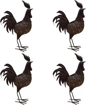 Oakland Living 650262-ROOSTER-4-HB 24 in. Steel Indoor & Outdoor Animal Garden Rooster Metal Bird Sculpture Statue with Solar Light & Ground Stake, Hammer Tone Bronze - Pack of 4