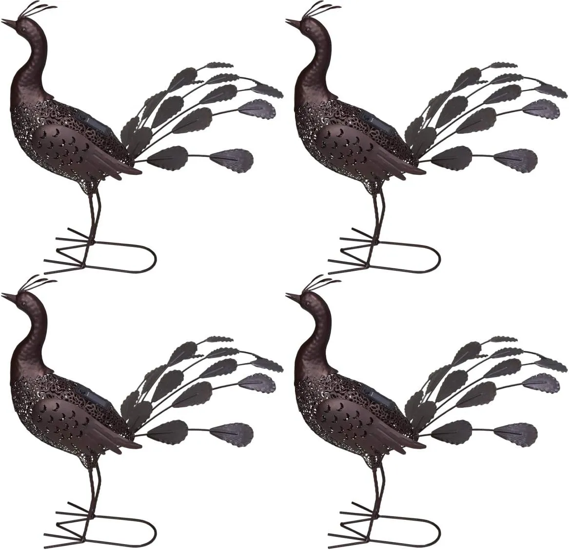 Oakland Living 650264-PEACOCK-4-HB 22 in. Steel Indoor & Outdoor Animal Garden Peacock Metal Sculpture Statue with Solar Light & Ground Stake, Hammer Tone Bronze - Pack of 4