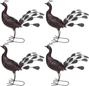 Oakland Living 650264-PEACOCK-4-HB 22 in. Steel Indoor & Outdoor Animal Garden Peacock Metal Sculpture Statue with Solar Light & Ground Stake, Hammer Tone Bronze - Pack of 4