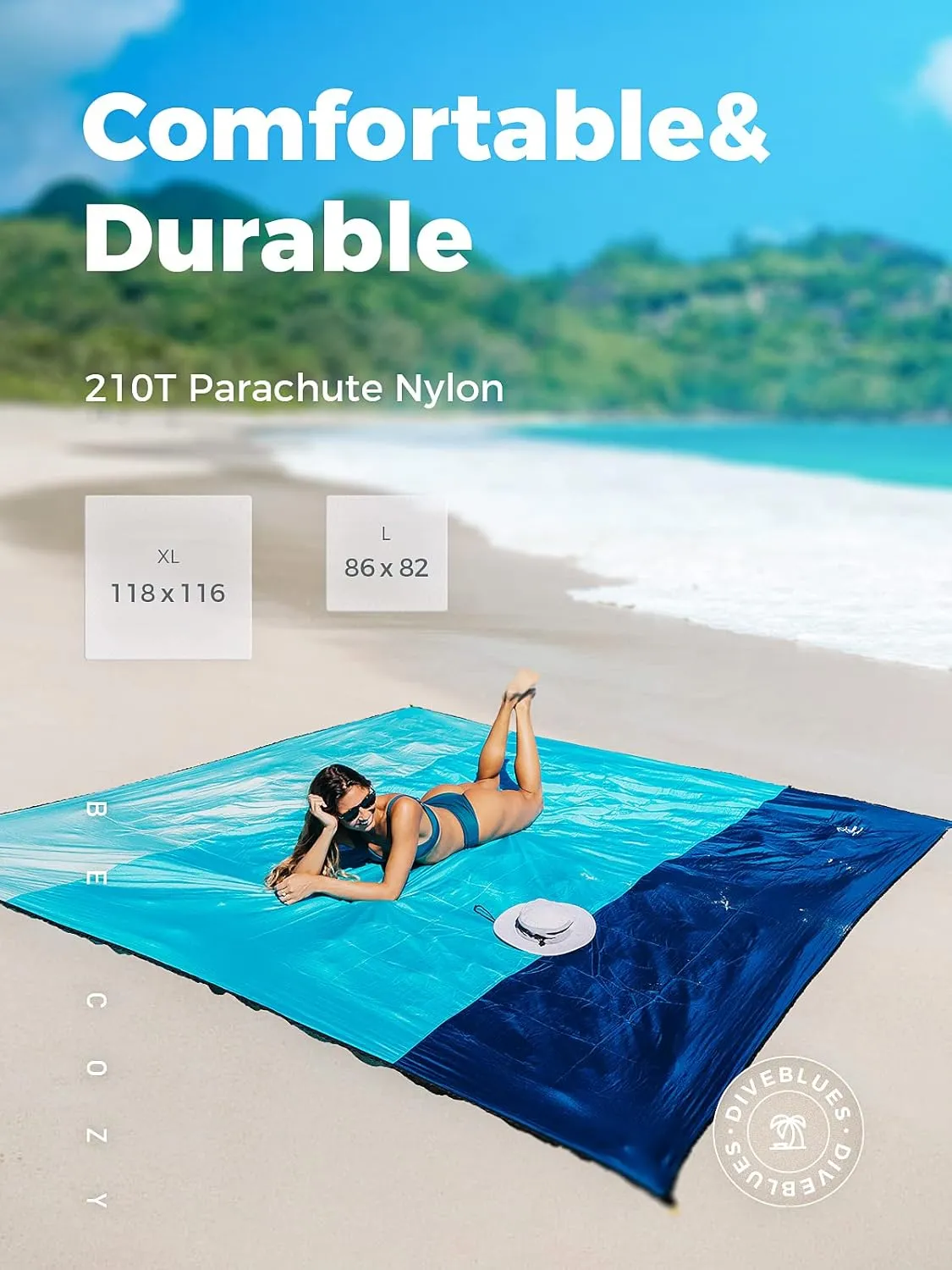 OCOOPA Extra Large Beach Blanket, Sand Free, Large Oversized Camping Mat, Comfortable Parachute Nylon, Cozy& Chic, Compact& Light, 4 Stakes&1 Travel Bag, S09