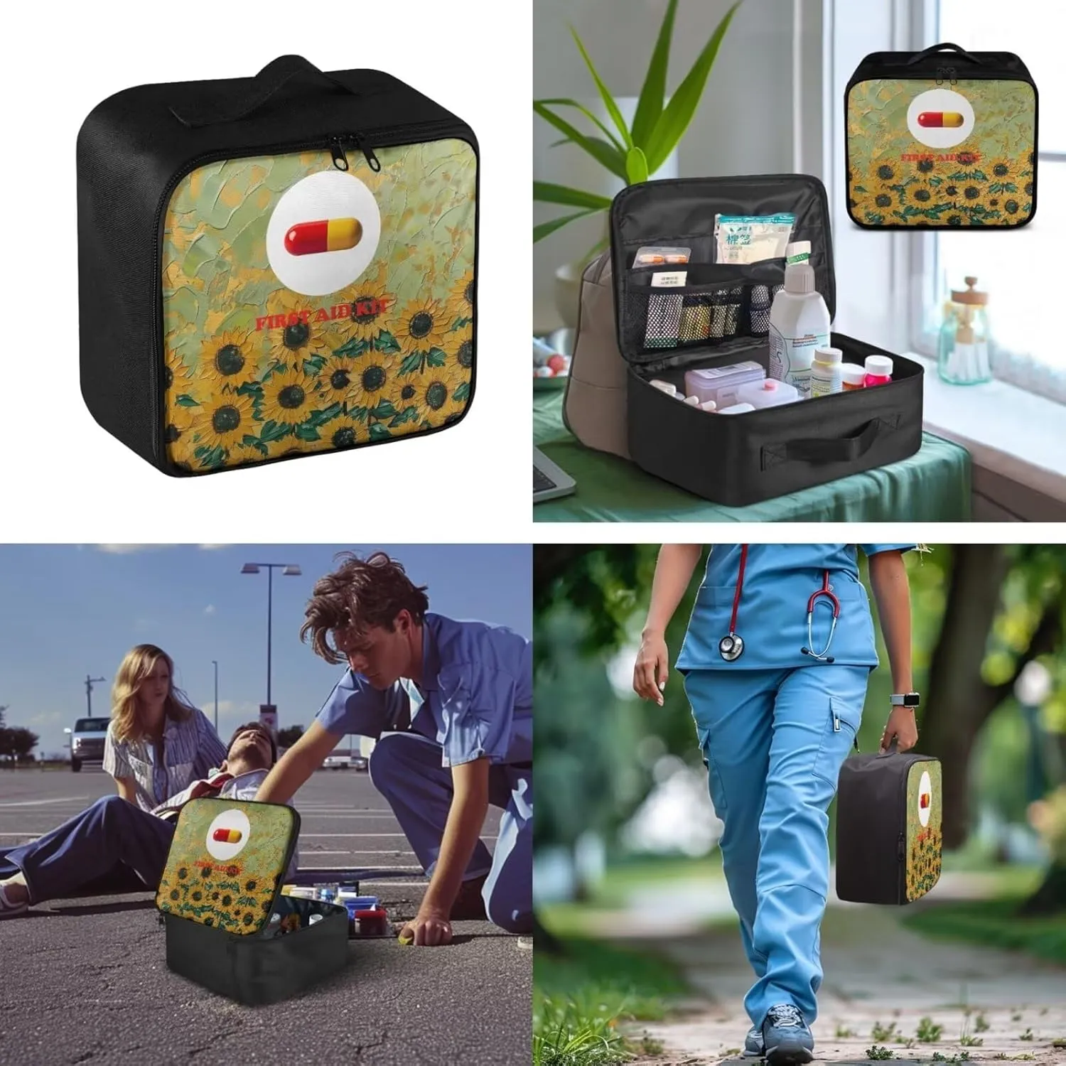 Oil Art Sunflower Print Medical kit Bag Empty-First Aid Kit-Medicine Organizer Bag-Medkit-Trauma Aid Kit,Camping-Hiking-Hunting Gear, Essential for Travel and Outdoor Activities (Bag Only)