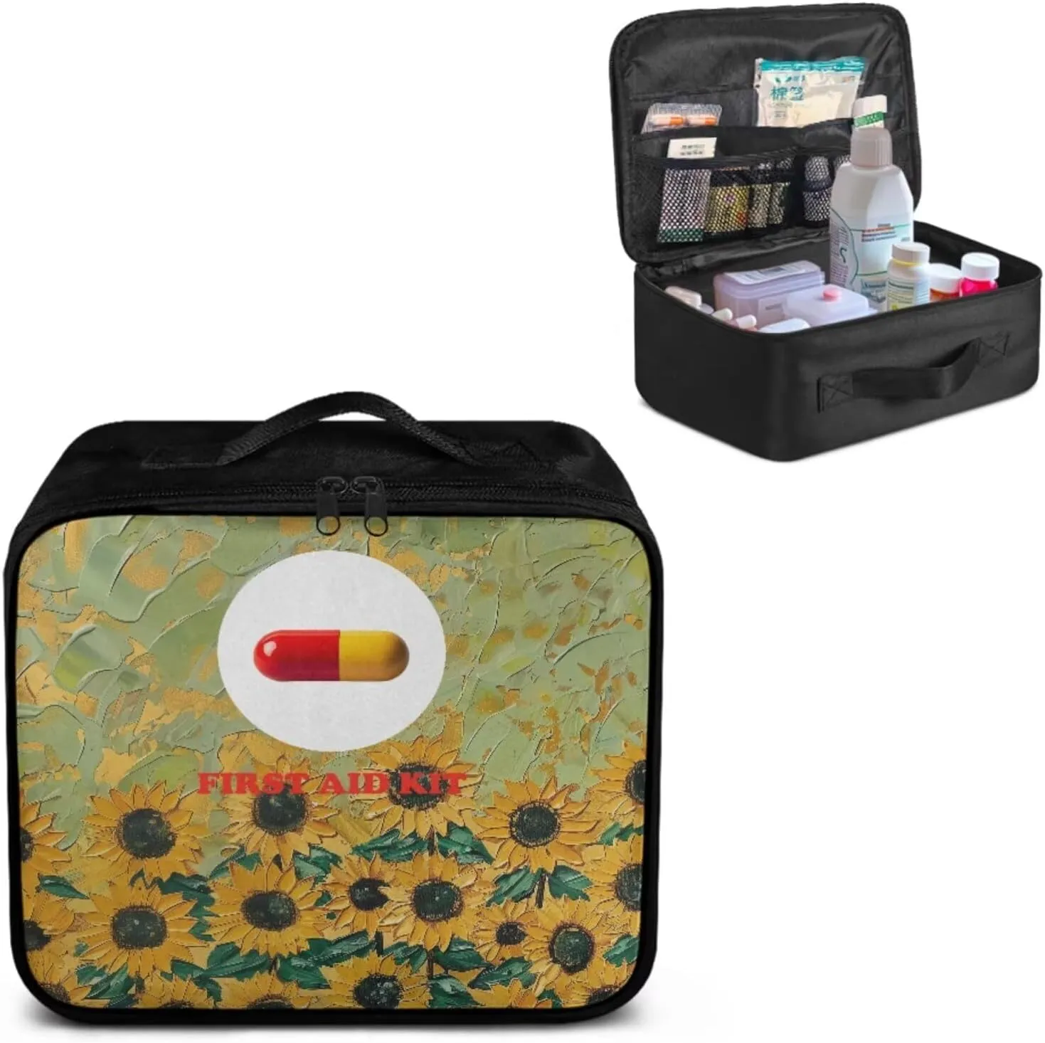 Oil Art Sunflower Print Medical kit Bag Empty-First Aid Kit-Medicine Organizer Bag-Medkit-Trauma Aid Kit,Camping-Hiking-Hunting Gear, Essential for Travel and Outdoor Activities (Bag Only)
