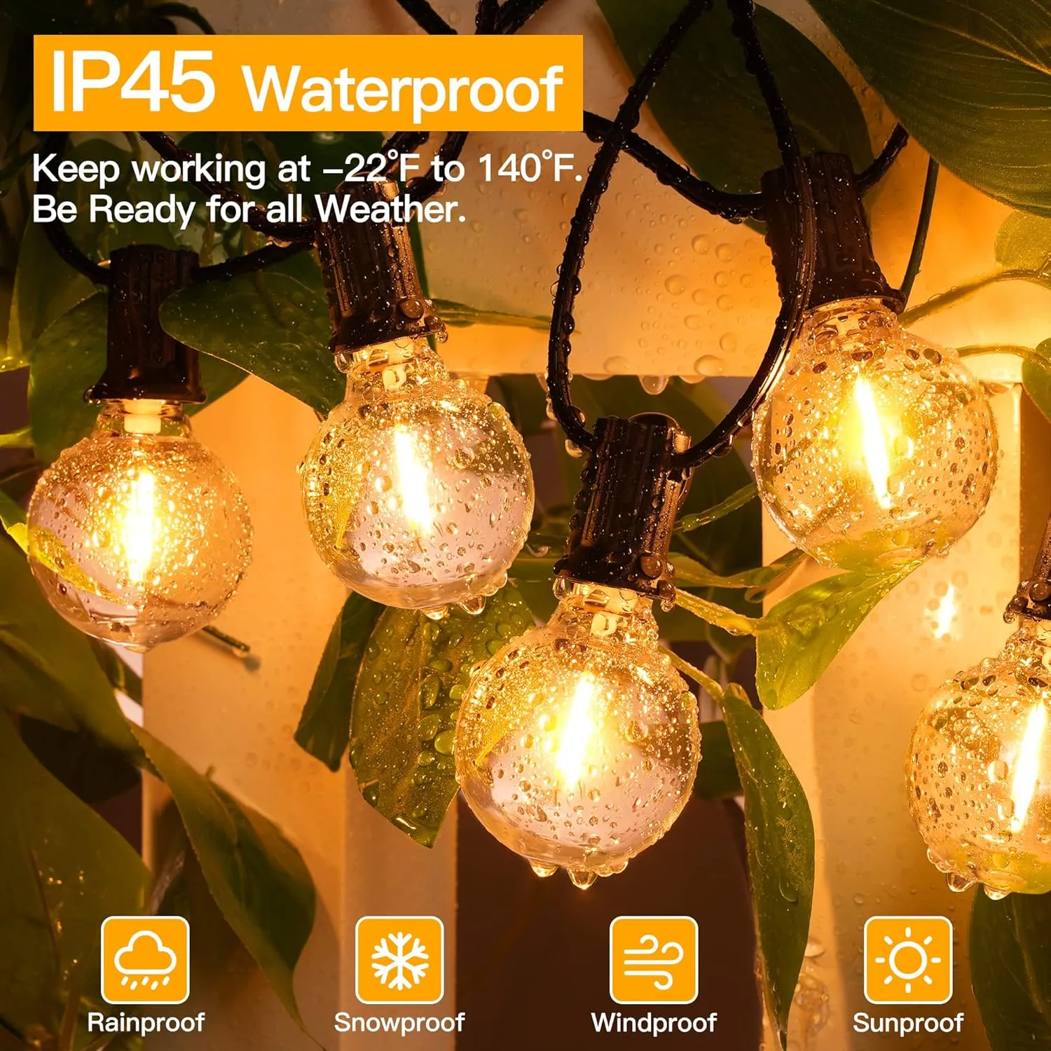 Ollny 50FT Outdoor String Lights, Waterproof Connectable Shatterproof Outside Light with 25 Edison   2 Spare LED Bulbs Plug in, Patio Lights for Indoor Balcony Porch Camping Deck
