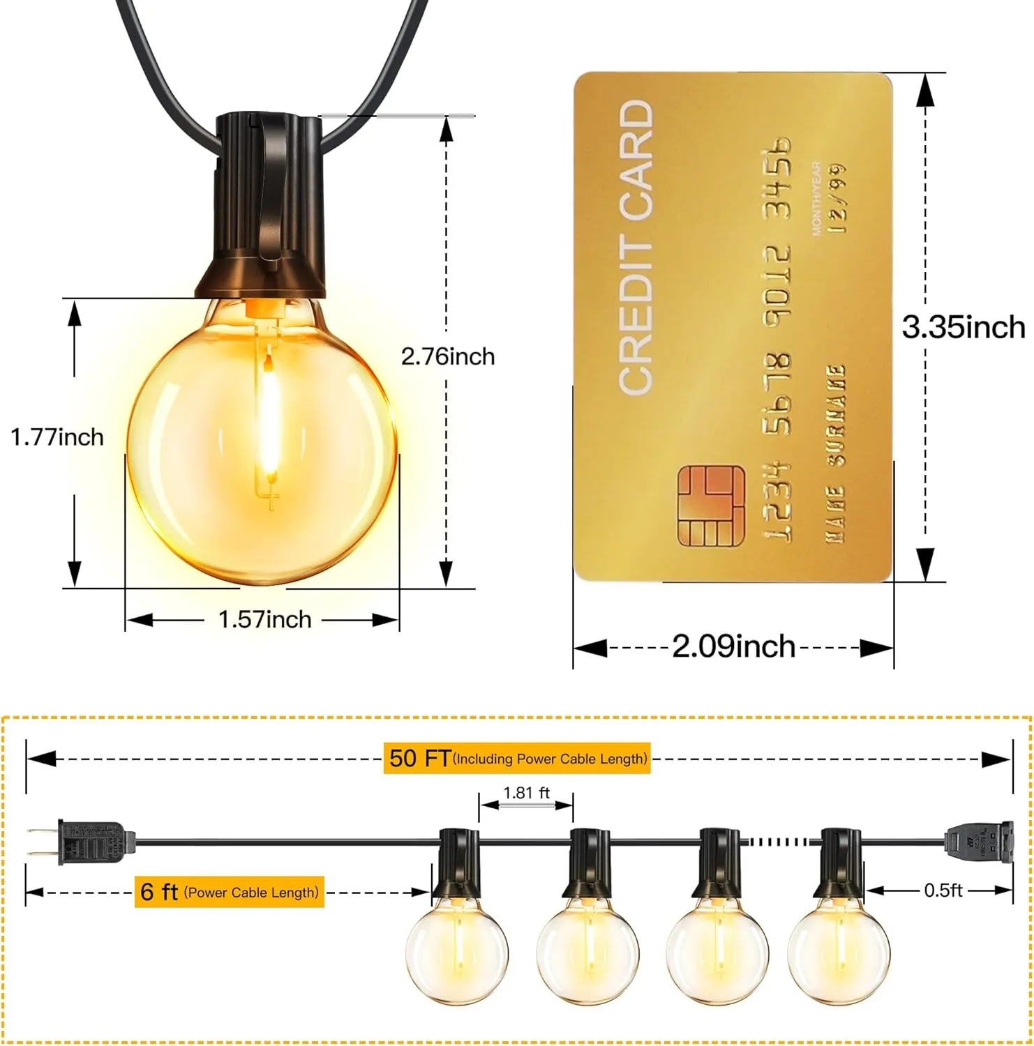 Ollny 50FT Outdoor String Lights, Waterproof Connectable Shatterproof Outside Light with 25 Edison   2 Spare LED Bulbs Plug in, Patio Lights for Indoor Balcony Porch Camping Deck